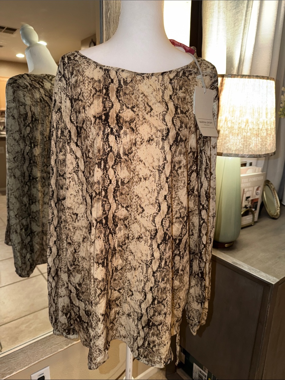 Marina Rinaldi Beige and Black Snake-Print Blouse